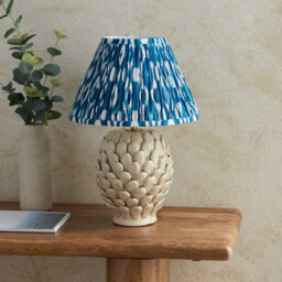 Luminosa Lighting Luminosa Layered Leaf Ivory Crackle Glaze Table Lamp With Marlin Blue Fabric Ikat Shade 30Cm B22 - thumbnail 3