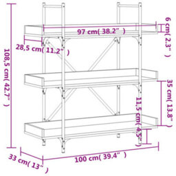 Berkfield Bookcase 3-Tier Black 100X33X108.5 Cm Engineered Wood - thumbnail 9