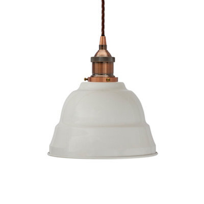Pale Grey Lincoln Painted Dome Pendant Light With Antique Copper Lamp Holder And Brown Twisted Cable - Se Home - image 1