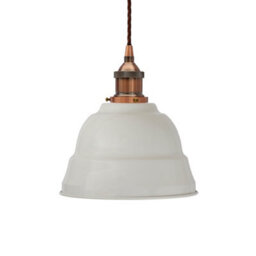 Pale Grey Lincoln Painted Dome Pendant Light With Antique Copper Lamp Holder And Brown Twisted Cable - Se Home - thumbnail 1