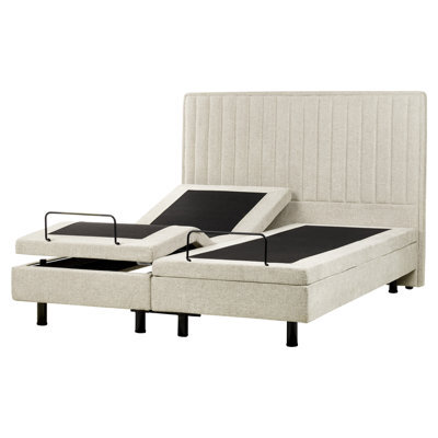 Beliani Adjustable Bed Fabric Castellan 160 X 200 Cm (Eu King Size) Beige - image 1