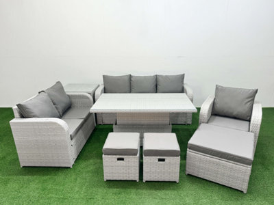 Fimous Pe Wicker 9 Seater Outdoor Rattan Furniture Sofa Sets Adjustable Lifting Dining Or Coffee Table Stool Side Table - image 1