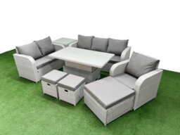 Fimous Pe Wicker 9 Seater Outdoor Rattan Furniture Sofa Sets Adjustable Lifting Dining Or Coffee Table Stool Side Table - thumbnail 2