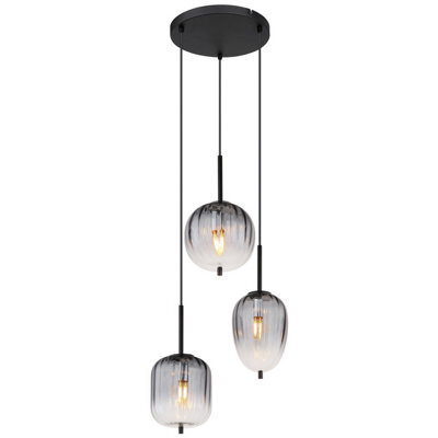Luminosa Lighting Luminosa Attila Cluster Pendant Ceiling Light Matt Black Smoke Glass Shade 3X E14 - image 1