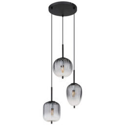 Luminosa Lighting Luminosa Attila Cluster Pendant Ceiling Light Matt Black Smoke Glass Shade 3X E14 - thumbnail 2