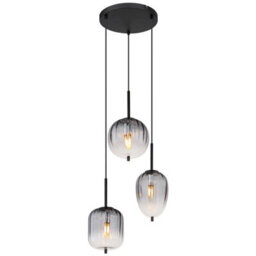 Luminosa Lighting Luminosa Attila Cluster Pendant Ceiling Light Matt Black Smoke Glass Shade 3X E14 - thumbnail 1