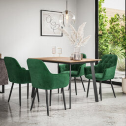 More4Homes Haydon Extending Dining Table And Chairs -  Oak Effect Table Top W Black Legs + Anika Velvet Dining Chair Set Of 4 (Green) - thumbnail 2