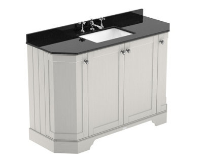 Hudson Reed Floor Standing 4 Door Angled Vanity Unit With 3 Tap Hole Black Marble Top & Basin, Timeless Sand, 1236 X 470 mm - image 1