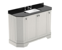 Hudson Reed Floor Standing 4 Door Angled Vanity Unit With 3 Tap Hole Black Marble Top & Basin, Timeless Sand, 1236 X 470 mm - thumbnail 1