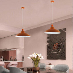 Industrial-Style Ceiling Pendant Light With Adjustable 1M Cable And Orange Metal Shade - thumbnail 5