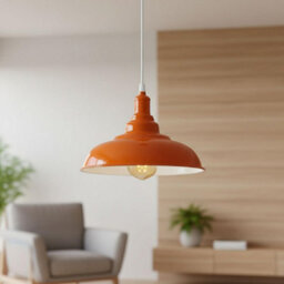 Industrial-Style Ceiling Pendant Light With Adjustable 1M Cable And Orange Metal Shade - thumbnail 4