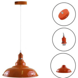 Industrial-Style Ceiling Pendant Light With Adjustable 1M Cable And Orange Metal Shade - thumbnail 7