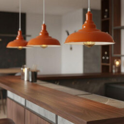 Industrial-Style Ceiling Pendant Light With Adjustable 1M Cable And Orange Metal Shade - thumbnail 6