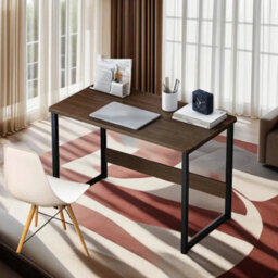 Oak Large Computer Desk Desktop Desk Metal Frame For Work - thumbnail 1