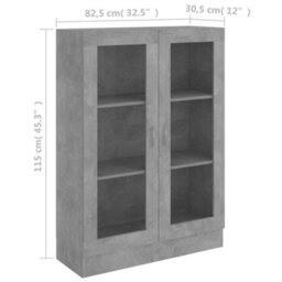 Berkfield Vitrine Cabinet Concrete Grey 82.5X30.5X115 Cm Engineered Wood - thumbnail 8