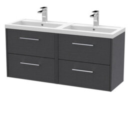 Hudson Reed Juno Wall Hung 4 Soft Close Drawer Vanity Unit With Double Polymarble Basin In Graphite Grey Woodgrain Finish, 1205mm - thumbnail 5
