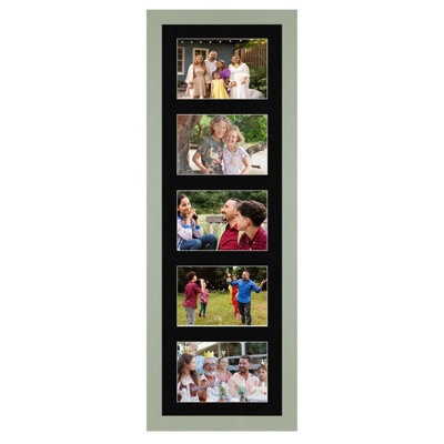 AK Frames 26X8 Green Modern Multi Photo Frame With Black Mount - Holds 5 Apertures (5X) 6X4 Photos - image 1