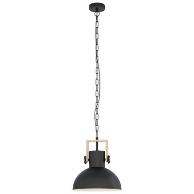 Stylish Black And Wood Hanging Ceiling Pendant Light With Industrial Design - image 1