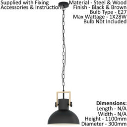 Stylish Black And Wood Hanging Ceiling Pendant Light With Industrial Design - thumbnail 2