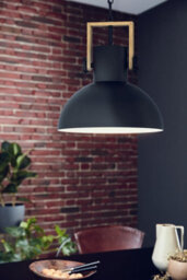 Stylish Black And Wood Hanging Ceiling Pendant Light With Industrial Design - thumbnail 3