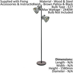 Stylish Standing Floor Lamp With Black Raw Steel And Wood Base - thumbnail 2