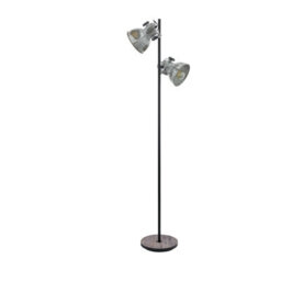 Stylish Standing Floor Lamp With Black Raw Steel And Wood Base - thumbnail 1
