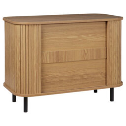 Wyld And Coco Luxoside Retro Sideboard With Sliding Doors, Light Brown Oak Effect, Black Legs, Compact W80 X D40 X H60Cm - thumbnail 6