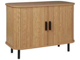 Wyld And Coco Luxoside Retro Sideboard With Sliding Doors, Light Brown Oak Effect, Black Legs, Compact W80 X D40 X H60Cm - thumbnail 3