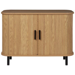 Wyld And Coco Luxoside Retro Sideboard With Sliding Doors, Light Brown Oak Effect, Black Legs, Compact W80 X D40 X H60Cm - thumbnail 1