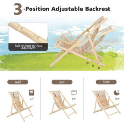 Costway Outdoor Adjustable Sling Chair Reclining Lounger With 3 Adjustable Positions & Cushioned Headrest - thumbnail 6