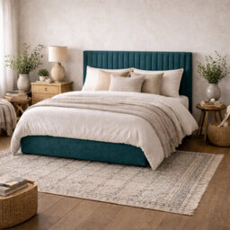 Wyld Haus Dublin 5Ft King Ottoman Bed In Teal Velvet With Ribbed Headboard