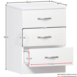 Lassic Vida Designs Riano White 3 Drawer Bedside Chest (H)560mm (W)400mm (D)360mm - thumbnail 2