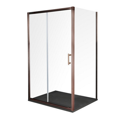 Homestylestore Copper Reversible Wet Room Corner Sliding Door Shower Enclosure With Graphite Slate Effect Tray 1000 X 800mm - image 1