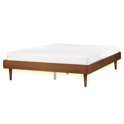 Beliani Bed With Led Toucy 160 X 200 Cm (Eu King Size) Brown Ash Wood - image 1