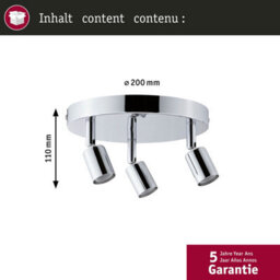 Paulmann 66747 Ceiling Spotlight Carolina Ip44 Gu10 230V Max. 3X10W Dimmable Chrome Triple-Flame Spotlight - thumbnail 4