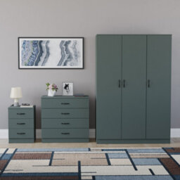 Lassic Vida Designs Riano 3 Piece Bedroom Set (3 Drawer Bedside Chest, 4 Drawer Chest, 3 Door Wardrobe), Green - thumbnail 7