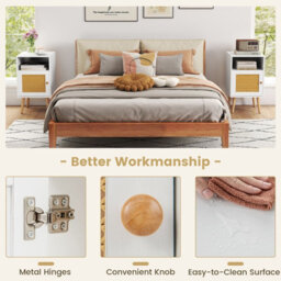 Costway 2Pcs Rattan Nightstand Bedside Table Pe Rattan Decorated Door-White - thumbnail 9