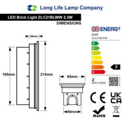 Long Life Lamps Company Led Brick Light Outdoor Wall Light Pathway Step Light Warm White Zlc21Blww - thumbnail 2