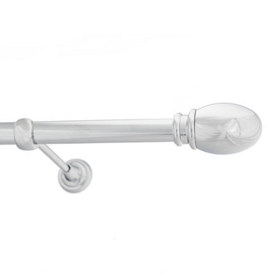 Toolty Chrome Metal Curtain Pole 25mm With Finials Rod Classic Brackets Oval 390Cm