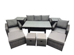Fimous 8 Seat Outdoor Wicker Pe Rattan Garden Furniture Set Dining Table Sofa Set With 4 Stools 2 Side Tables Dark Grey Mixed - thumbnail 1
