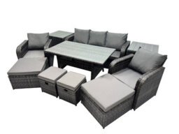 Fimous 8 Seat Outdoor Wicker Pe Rattan Garden Furniture Set Dining Table Sofa Set With 4 Stools 2 Side Tables Dark Grey Mixed - thumbnail 2