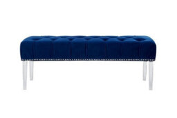 Orsina Blue Velvet Tufted Bench, Modern Upholstered Bedroom Bench With Clear Acrylic Legs, Entryway Bench