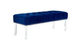 Orsina Blue Velvet Tufted Bench, Modern Upholstered Bedroom Bench With Clear Acrylic Legs, Entryway Bench - thumbnail 3