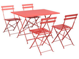 Wyld And Coco Red Steel Garden Dining Set - Rectangular Folding Table And 4 Chairs, Ready Assembled - thumbnail 3