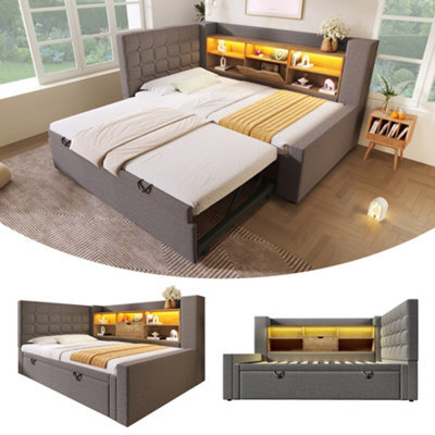Abrihome Daybed Upholstered Bed 90 X 190 Cm, 3Ft Single Sofa Bed With Storage, Usb &type-C Charging Station, Pull Out Trundle, Linen, Grey - image 1
