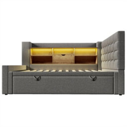 Abrihome Daybed Upholstered Bed 90 X 190 Cm, 3Ft Single Sofa Bed With Storage, Usb &type-C Charging Station, Pull Out Trundle, Linen, Grey - thumbnail 8