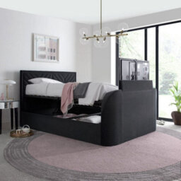 Sherlock Grey Velvet Ottoman Electric Tv Bed Frame - 4Ft6 Double - thumbnail 2