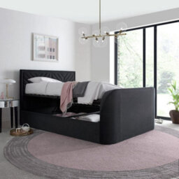 Sherlock Grey Velvet Ottoman Electric Tv Bed Frame - 4Ft6 Double - thumbnail 3