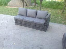 Fimous Three Seater Single Arm Rest Rattan Lounge Sofa Outdoor Garden Furniture With Seat And Back Cushion - thumbnail 2