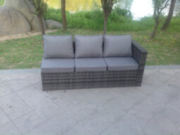 Fimous Three Seater Single Arm Rest Rattan Lounge Sofa Outdoor Garden Furniture With Seat And Back Cushion - thumbnail 3